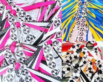 Soccer streamer, Soccer ribbons, Soccer hair tie, Soccer streamer, Soccer bow, team bows, soccer team hair bows, girl sport gift, team gifts