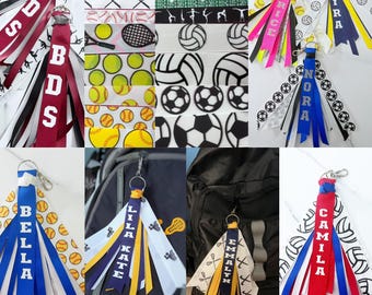 Personalized Sports Ribbon Keychain, Bag Tag, Team Gift, Sports Bag Tag- Customize Colors and Personalization
