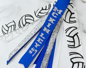 Personalized Volleyball Ribbon Keychain, Volleyball Gift, Choose colors, Sports Bag accessory, Volleyball Zipper pull, Coach Gift