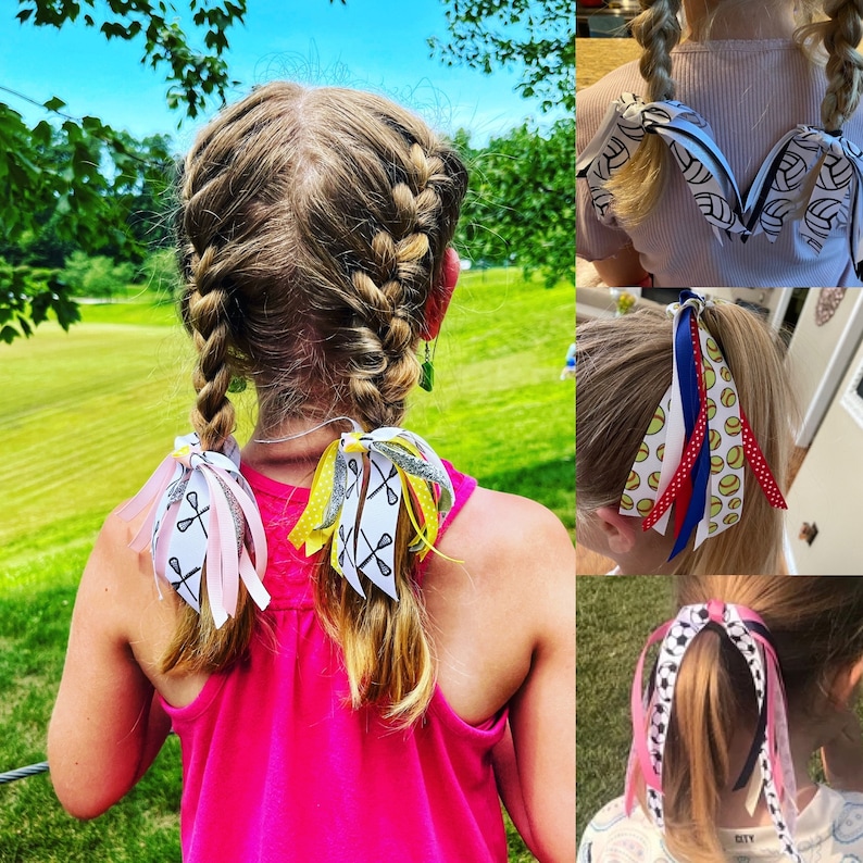 Soccer streamer, Soccer ribbons, Soccer hair tie, Soccer streamer, Soccer bow, team bows, soccer team hair bows, girl sport gift, team gifts image 2