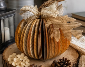 Book Page Pumpkin, Burlap Embellished, Fall Decor