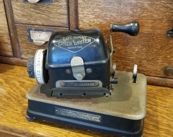 RARE Antique Safe-Guard Check Writer Model S 1917, Vintage Check Writer, Safe Guard Check Writer Model S Black Steel Crank Brass Antique