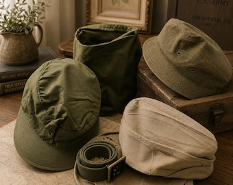 Vintage WWII U.S. Army Hat Collection: Military Field & Garrison Caps, Belt