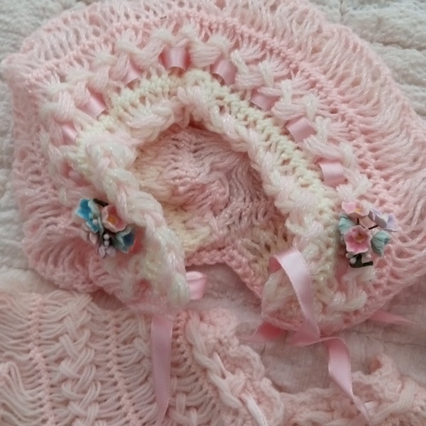 Vintage 1930s Baby Sweater Set, Baby Girl Sweater Set, Vintage Baby Girl Clothing, Antique Baby Clothing, Baby Sweater Set
