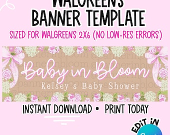 Walgreen NO LOW RES Floral Baby Shower Banner Template: 2x6 (Digital Download)