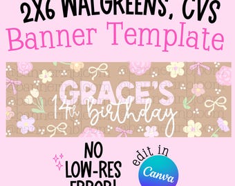 Walgreen NO LOW RES Editable 2x6 Banner Template | Canva Instant Download (Print Same Day)