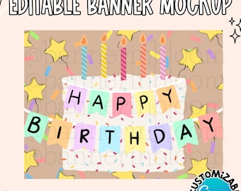 Happy Birthday Banner Mockup | Primary Colors, Projector Tracing (Digital Download)