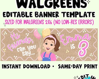 Banner de cumpleaños de la señorita Rachel / Editable por Walgreens / Impresión el mismo día / Sin baja resolución / Descarga digital