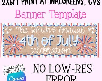 Editable 2x6ft 4th of July | Fourth of July Banner Template | Walgreens Print (Instant Download)