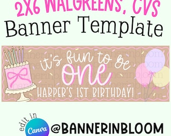 First Birthday Banner Template | "It's Fun to Be One" | 2x6 Walgreens Canva (Digital Download)