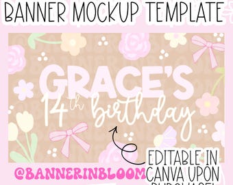 Floral Birthday Banner Mockup Template | Editable Canva Projector Design (Digital Download)