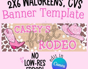 Pink Cowgirl Rodeo Banner Template | First Birthday, Party Print (Digital Download)