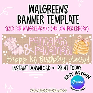 Walgreens 2x6 | Mall för födelsedagsbanner med pannkakor och pyjamas | (Digital nedladdning)