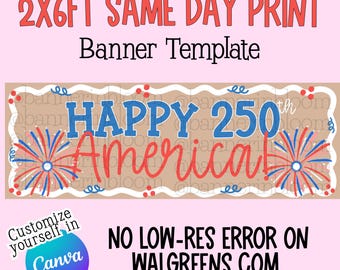 Bewerkbare sjabloon voor spandoek America 250 van 2 x 6 ft | Walgreens-print (directe download)