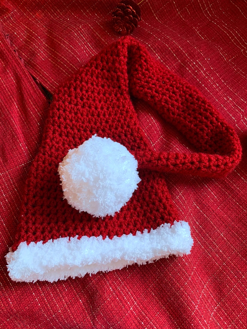 Long Santa Hat, Crochet Santa Hat, Newborn Santa Hat, Christmas Hat, Newborn Christmas Hat, Long Baby Santa Hat, Long Newborn Santa Hat image 2