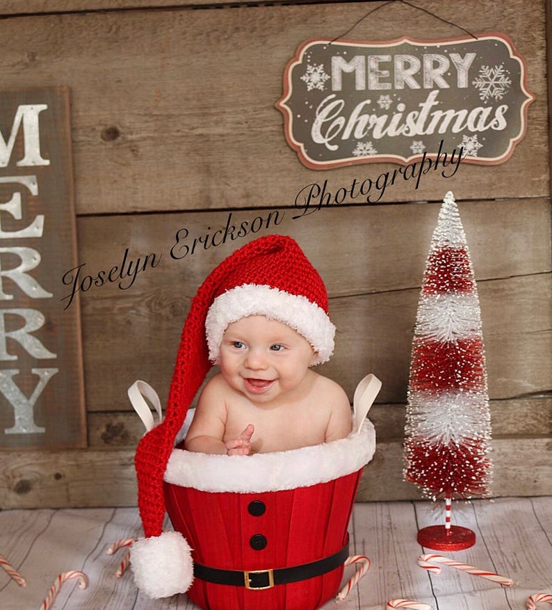 Long Santa Hat, Crochet Santa Hat, Newborn Santa Hat, Christmas Hat, Newborn Christmas Hat, Long Baby Santa Hat, Long Newborn Santa Hat image 1