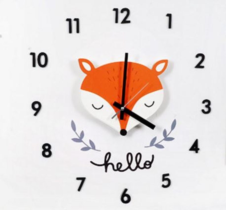 fox clock/diy kit fox decal wall clock/baby wall clock/kids | etsy