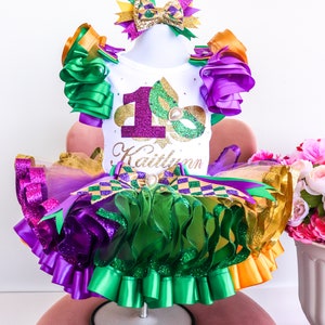 Mardi Gras Tutu Outfit, Baby girls 1st birthday, First Birthday Outfit, Mardi Gras Birthday, Mardi Gras baby dress, Mardi Gras Party Outfit