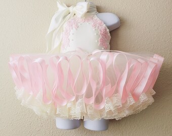 Pink Lace Tutu, Flower Girl Dress, Birthday Tutu Dress