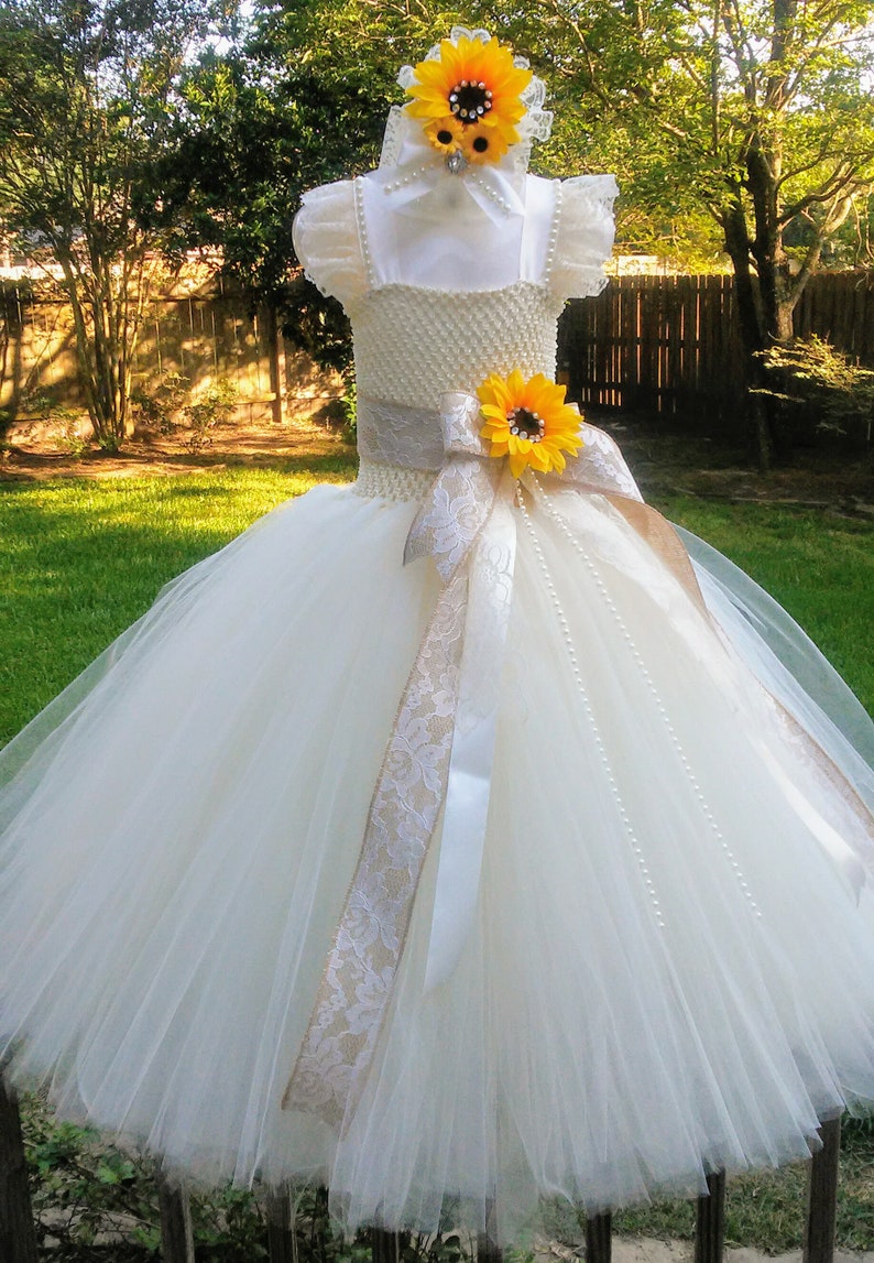 Sunflower Tutu Dress Flower Girl Dress Jr Bride Dress Etsy