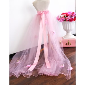 Pink Flower girl train, pink floral train, pink 3D floral train, Girl ball gown train, Pink flower girl dress with train, pink tulle train