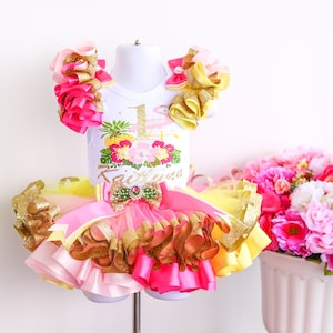 Flamingo Birthday Outfit, Luau Birthday Outfit, Flamingo dress, Luau dress, First Birthday outfit, birthday tutu outfit, Tropical Birthday