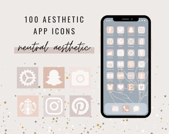100 Neutral nude aesthetic iOS iPhone Icons, Beige blush minimalistic modern pretty custom app covers set for homescreen