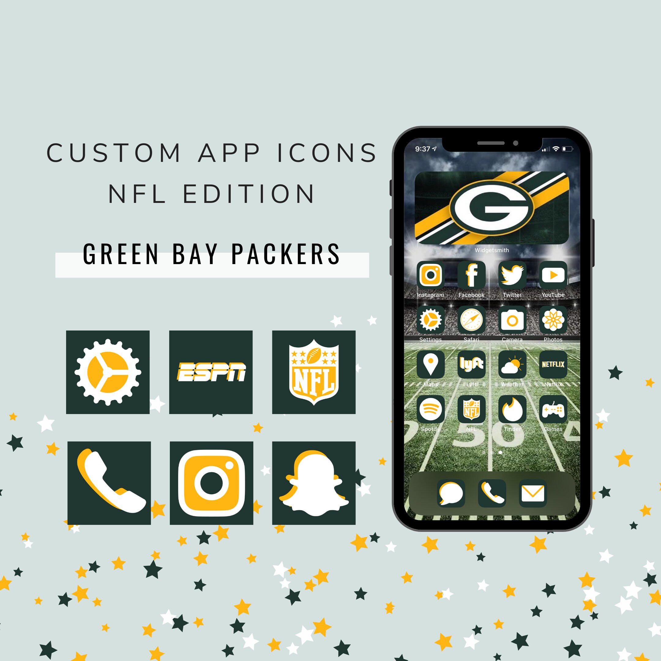 Green Bay Packers iOS 14 App Icons iPhone NFL football sports Etsy