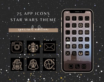 Star Wars Aesthetic App Icons iOS iPhone, Black gold darth vader chewbacca lightsaber theme, 75 Pack custom app covers set