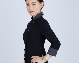 Celeste Women's Double-Breasted Chef Coat – 4-Way Stretch, Organic Cotton, Customizable, Long or Roll-Up Short Sleeves