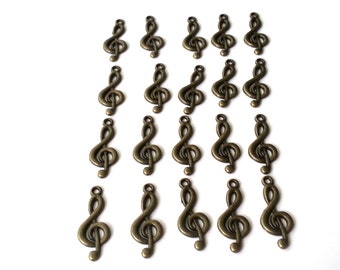 20 Bronze treble clef charms - jewellery supplies - charms