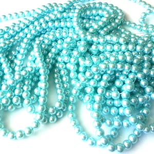 50 x 8mm glass pearl cyan beads - jewellery beads