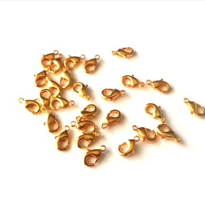 20 Gold 12mm brass lobster claw clasps - gold clasps - jewellery findings