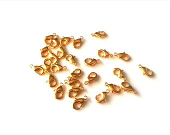 20 Gold 12mm brass lobster claw clasps - gold clasps - jewellery findings