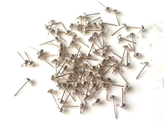100 x Silver plated stud earrings - silver earrings - earring components