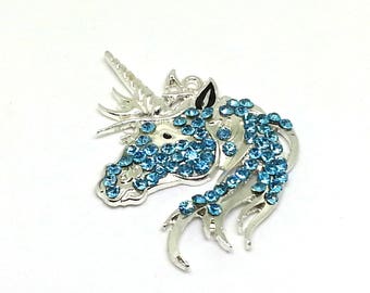 Unicorn blue rhinestone pendant - blue unicorn - large pendant