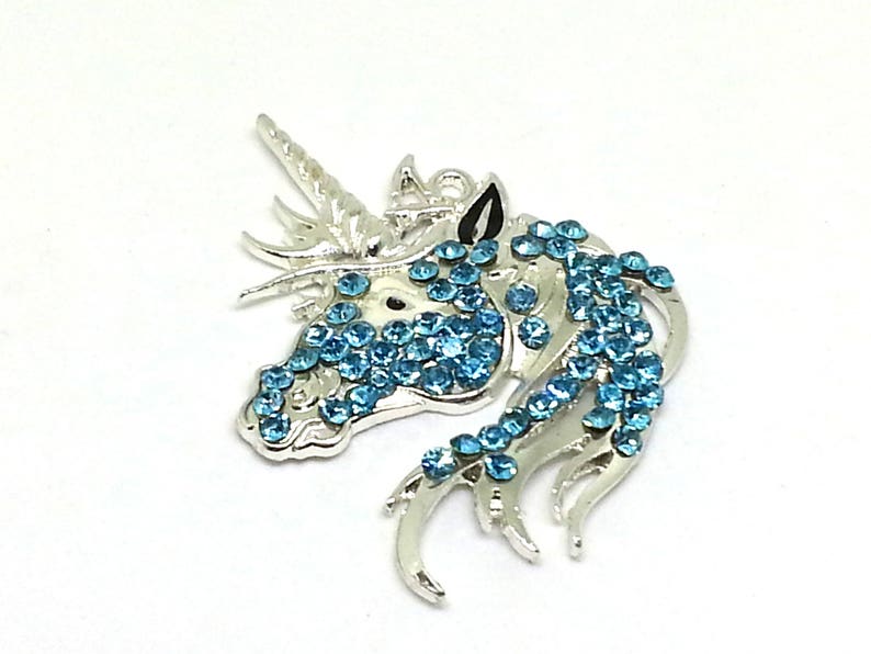 Unicorn blue rhinestone pendant blue unicorn large pendant image 1