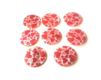 8 Shell printed red heart pendants - shell pendants - jewellery findings