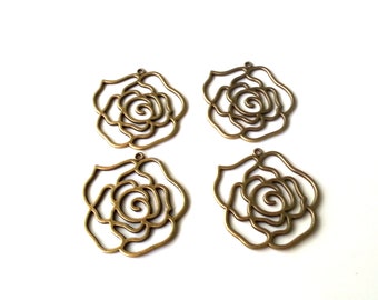 Bronze flower pendant - large pendant - alloy pendant