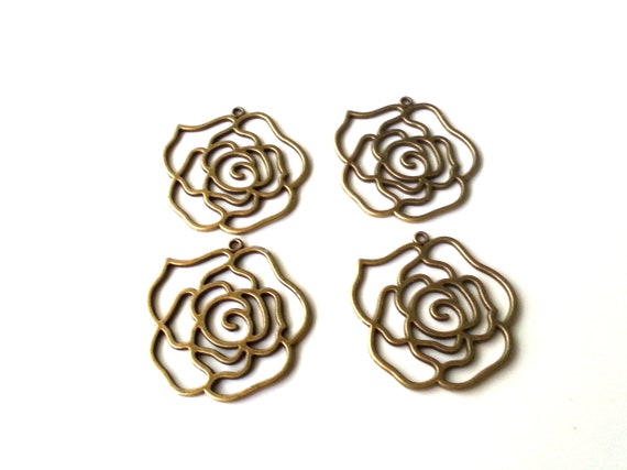Bronze flower pendant - large pendant - alloy pendant