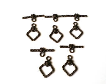 20 Antique bronze rhombus flower toggle clasp - bronze toggle clasps - bronze clasps