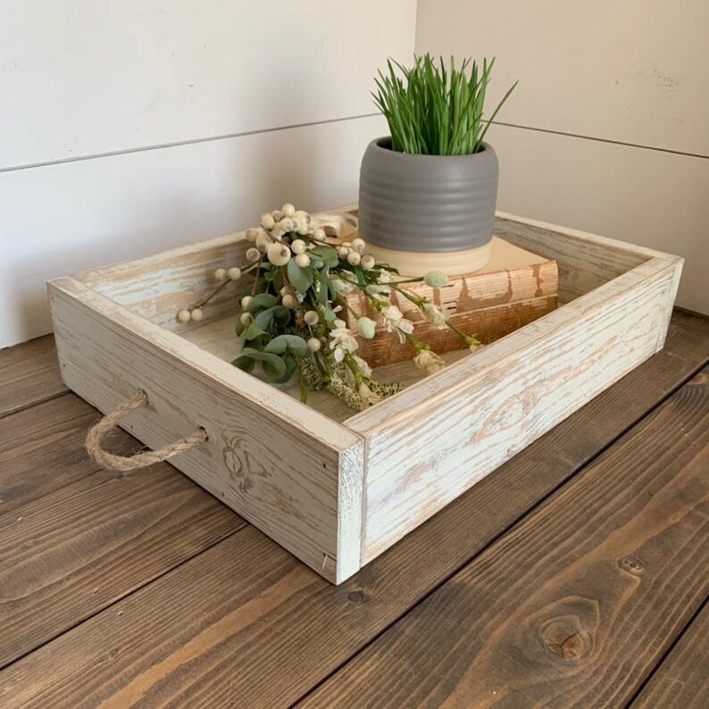 Farmhouse Style Coffee Table Tray Wood Rustic Serving Etsy