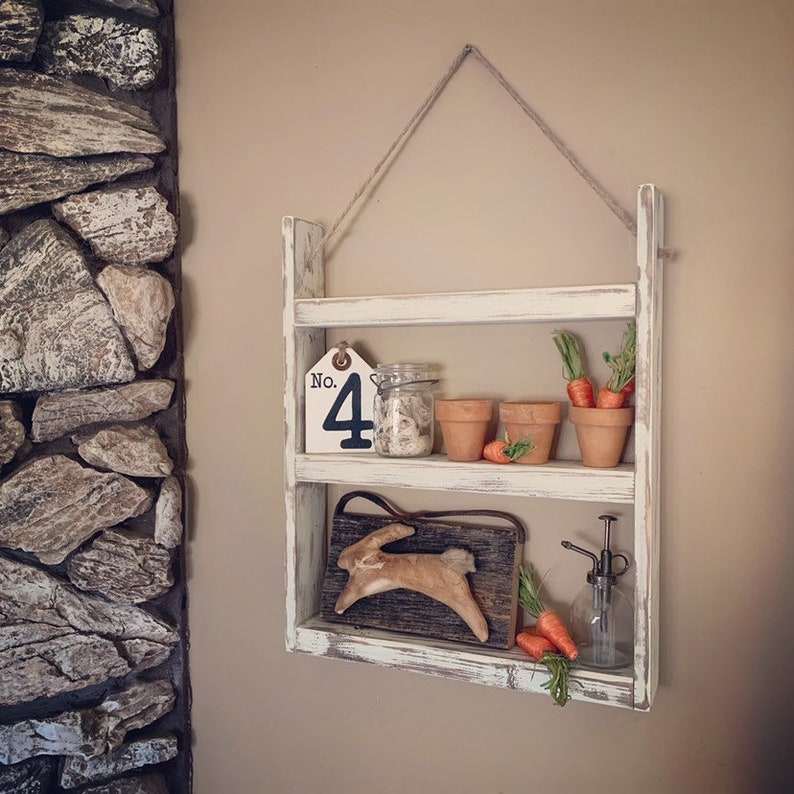 Ladder Shelf Farmhouse Rope Hanging Farmhouse Decor Gift Etsy