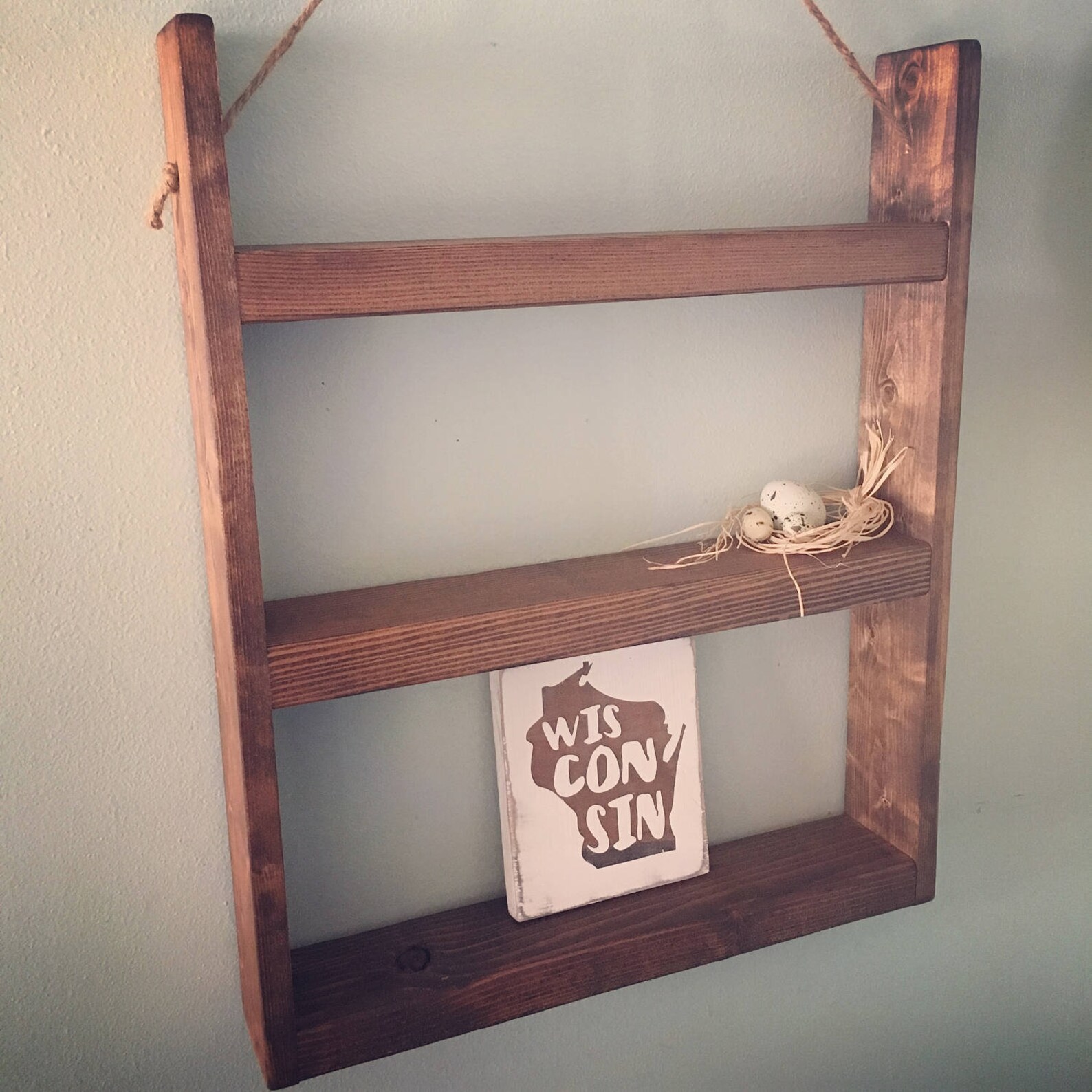 Ladder Shelf Farmhouse Rope Hanging Farmhouse Decor Gift Etsy