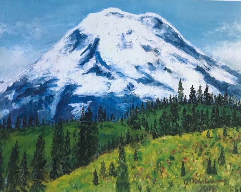 Mountain Wall Art Mt Rainier Painting Washington Print Etsy