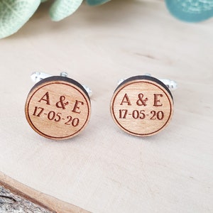 Pair of custom wooden cufflinks wedding wedding image 2