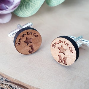 Pair of custom wooden cufflinks for Wedding Witnesses