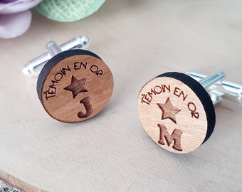 Paire de boutons de manchettes en bois personnalisé pour Témoins mariage