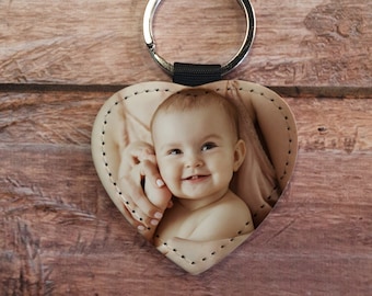 Faux Leather Photo Heart Keyring