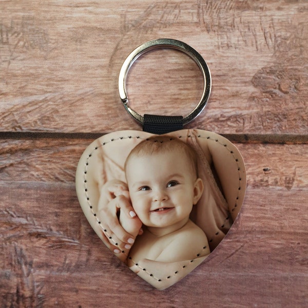 Sleutelhanger met fotohart van imitatieleer
